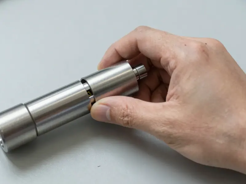 Profilzylinder in einer Hand vor einer grauen Tür